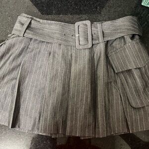 Reformation Gray Pinstripe Mini Skirt with Belt Detail
